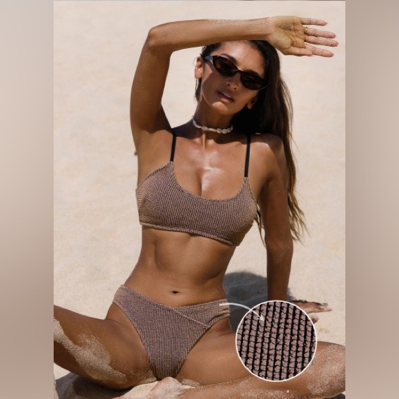 NWT Cupshe Rib Mineral Wash Scoop Neck Top & Hipster Bikini Set- Coffee - Picture 1 of 6